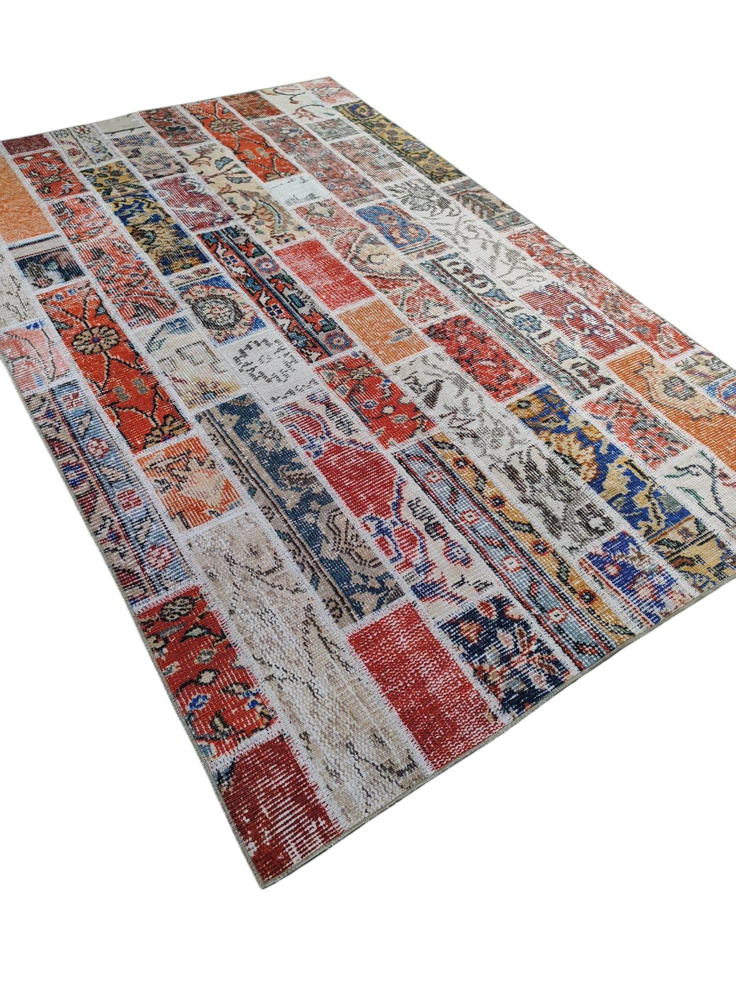 Çam Halı Siesta Patchwork 32-457 Etnik Eskitme Desenli Dokuma Tabanlı Yıkanabilir Şönil Salon ve Oda Halısı