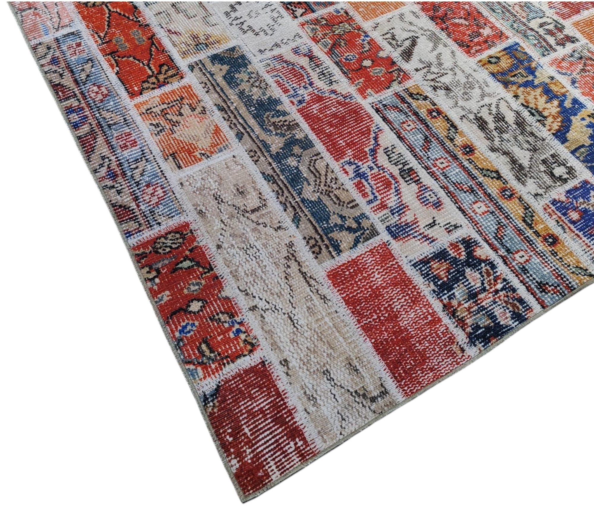 Çam Halı Siesta Patchwork 32-457 Etnik Eskitme Desenli Dokuma Tabanlı Yıkanabilir Şönil Salon ve Oda Halısı