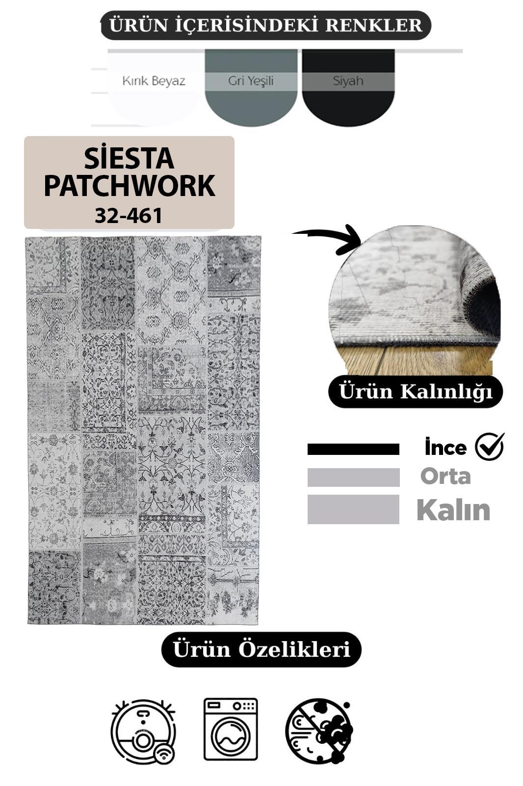 Çam Halı Siesta Patchwork 32-461 Etnik Eskitme Desenli Dokuma Tabanlı Yıkanabilir Şönil Salon ve Oda Halısı