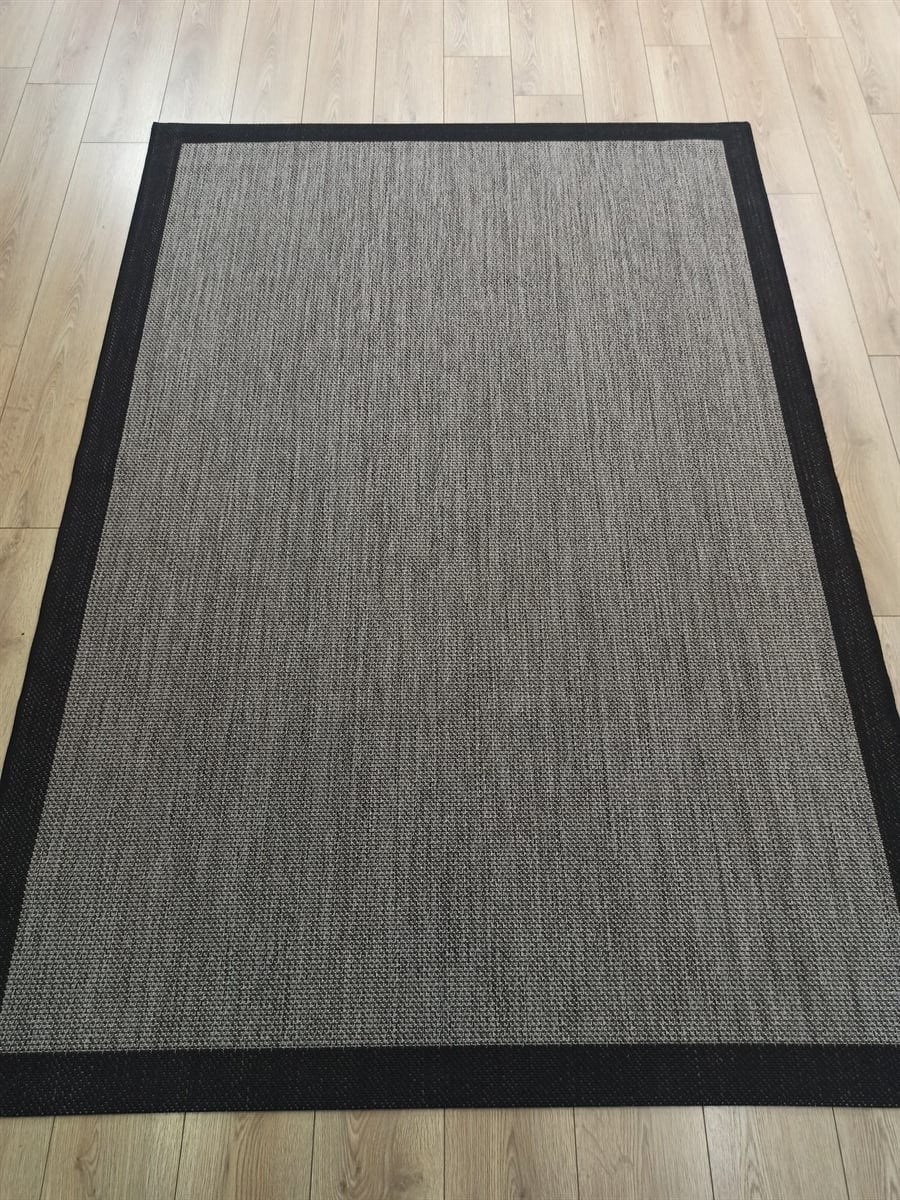 Çam Halı Sisal 9715 Gri / Siyah Bordürlü Jüt Sisal Kilim