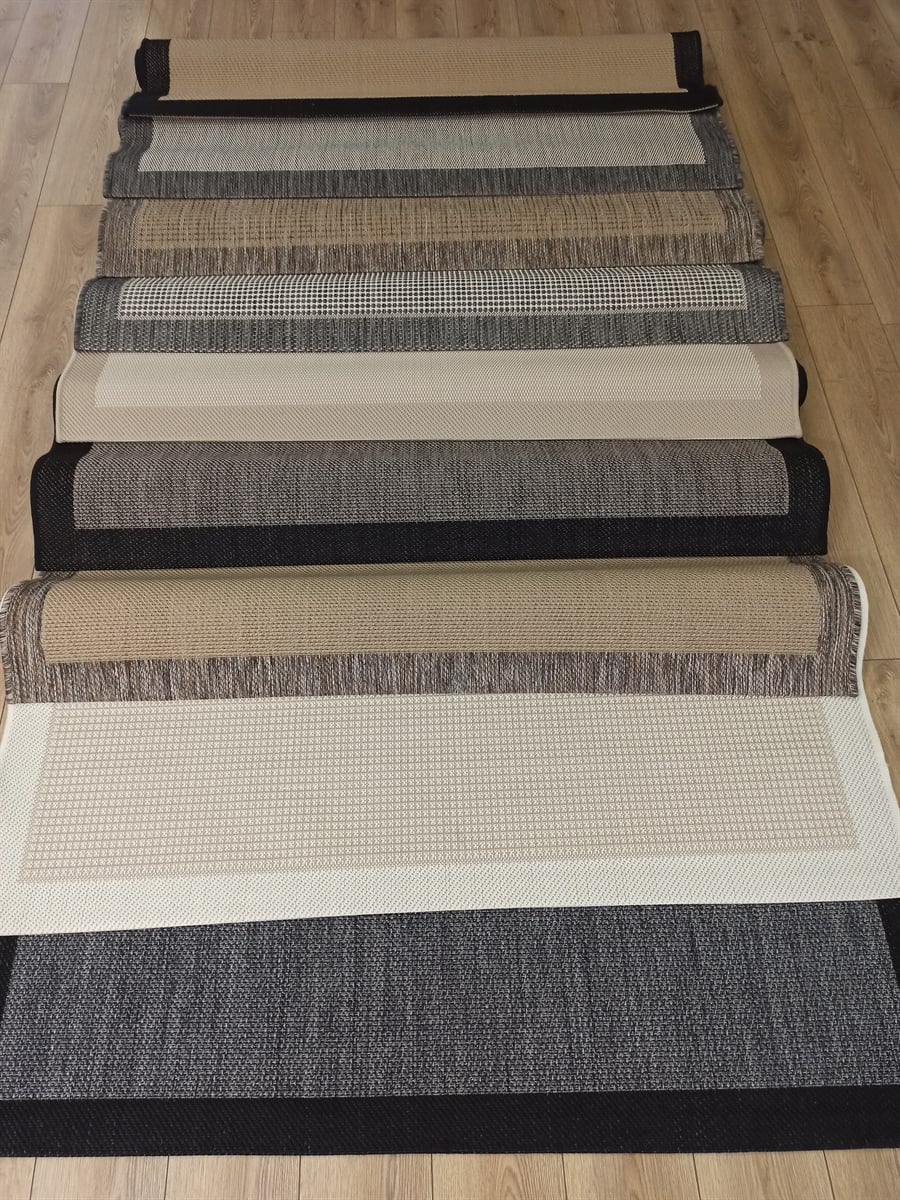 Çam Halı Sisal 9715 Gri / Siyah Bordürlü Jüt Sisal Kilim
