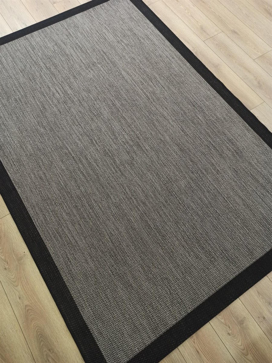 Çam Halı Sisal 9715 Gri / Siyah Bordürlü Jüt Sisal Kilim