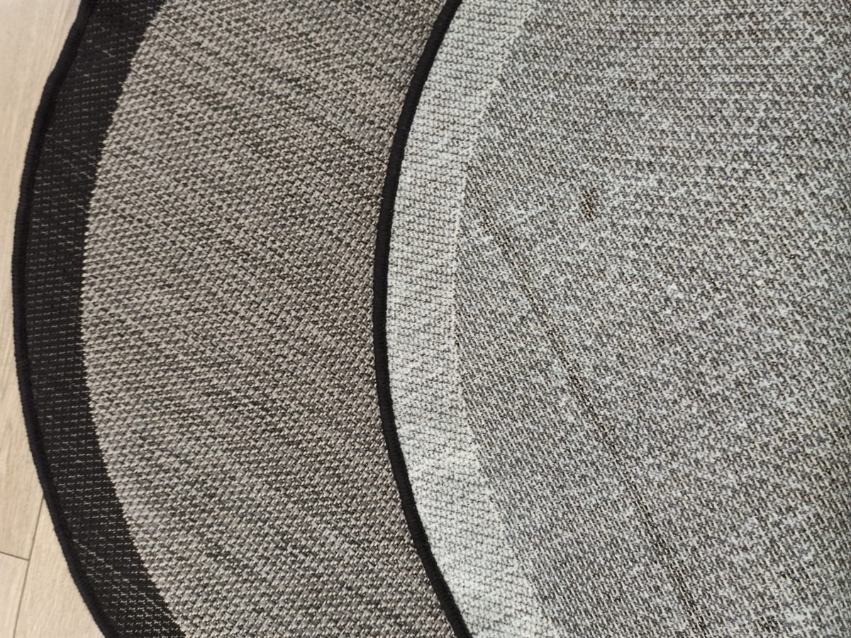Çam Halı Sisal 9715 Gri / Siyah Bordürlü Daire Jüt Sisal Kilim