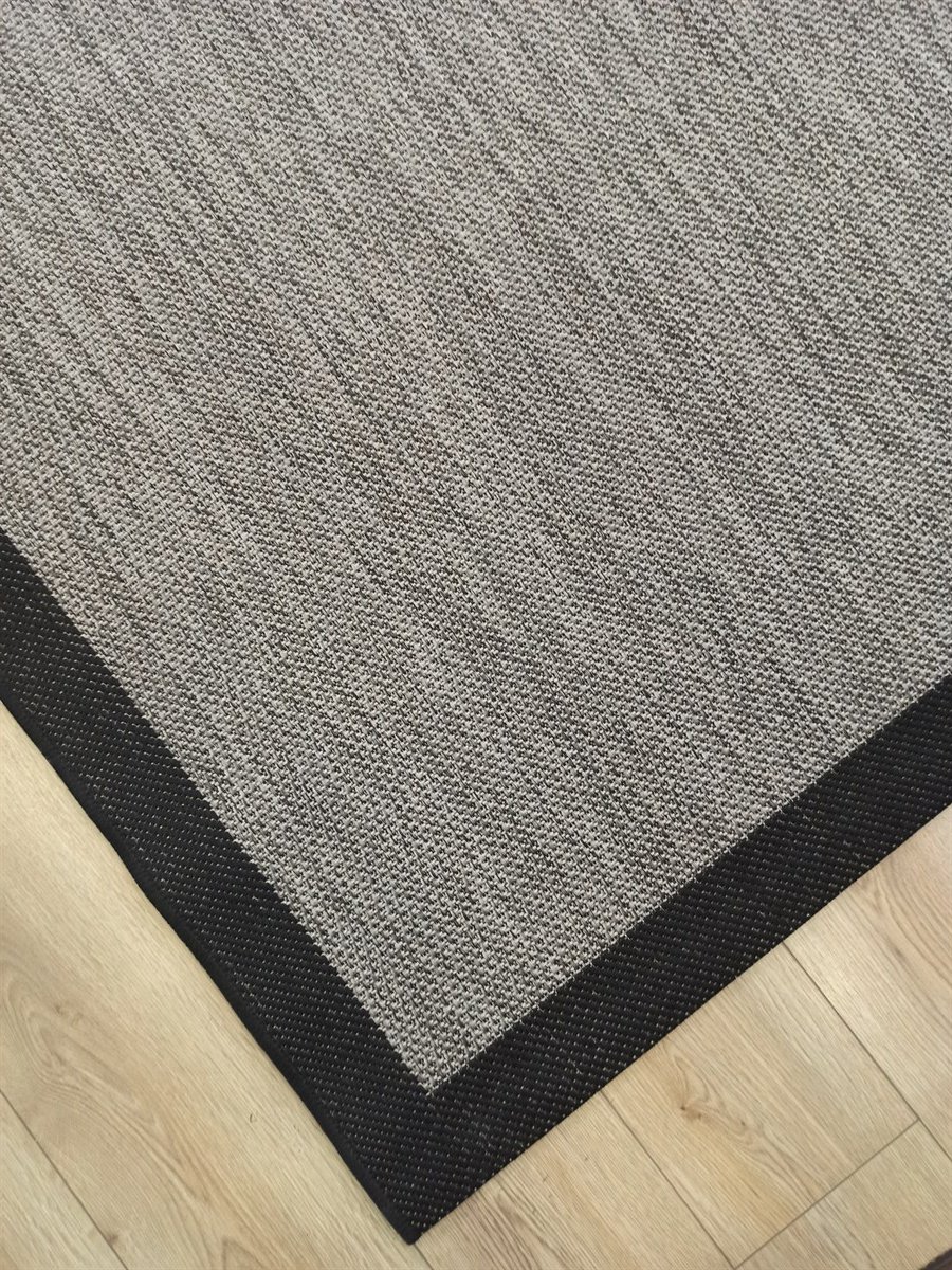 Çam Halı Sisal 9715 Gri / Siyah Bordürlü Jüt Sisal Kilim