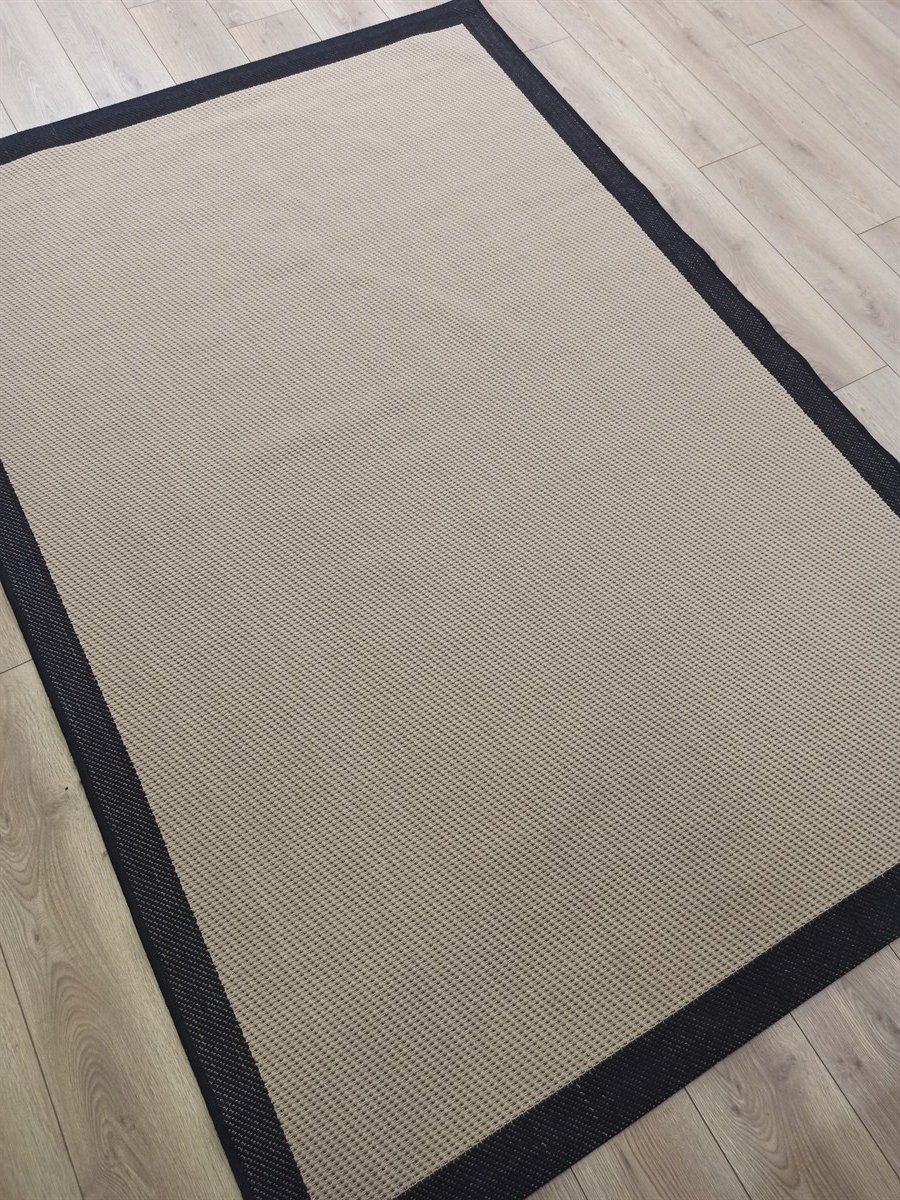 Çam Halı Sisal 9716 Bej / Siyah Bordürlü Jüt Sisal Kilim