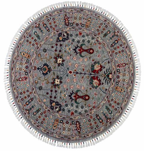 Çam Halı Sultani 805 Gri Daire Yün ve Bambu ile Özel Tezgahlarda Üretilen Otantik Desenli El Emeği Modern Uşak Halısı