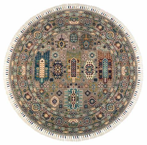 Çam Halı Sultani 807 Gri Daire Yün ve Bambu ile Özel Tezgahlarda Üretilen Otantik Desenli El Emeği Modern Uşak Halısı