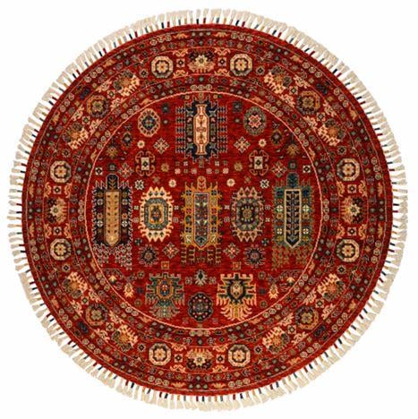 Çam Halı Sultani 807 Kırmızı Daire Yün ve Bambu ile Özel Tezgahlarda Üretilen Otantik Desenli El Emeği Modern Uşak Halısı