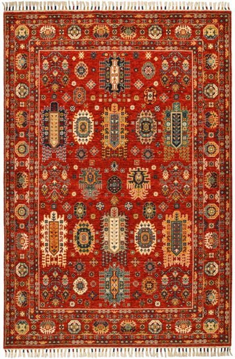 Çam Halı Sultani 807 Kırmızı Yün ve Bambu ile Özel Tezgahlarda Üretilen Otantik Desenli El Emeği Modern Uşak Halısı