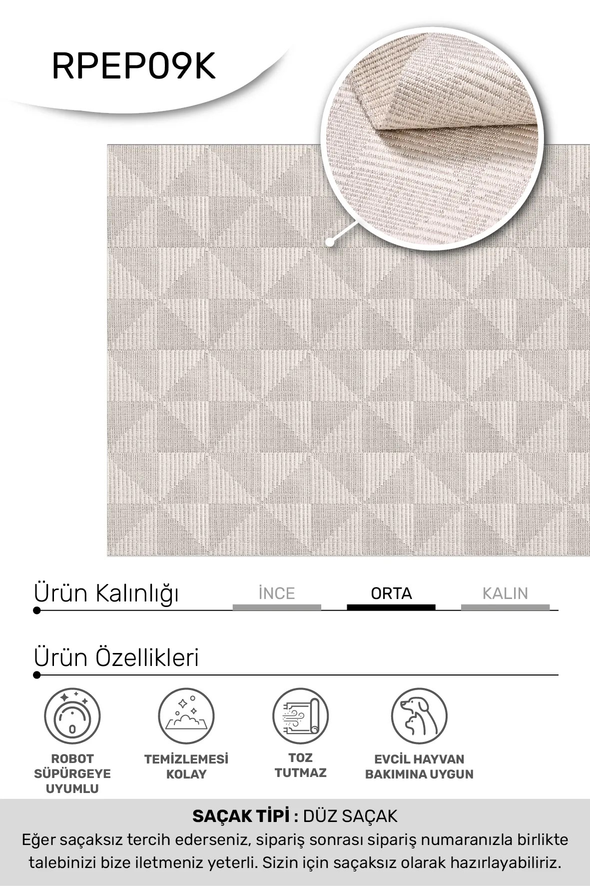 DELTA- VİZON/KREM- Özel Ölçü-Mutfak, Koridor Halısı-Kaymaz Taban-Robot Süpürgeye Uyumlu-Kolay Temizlenebilir-Sisal-Uygun Fiyat