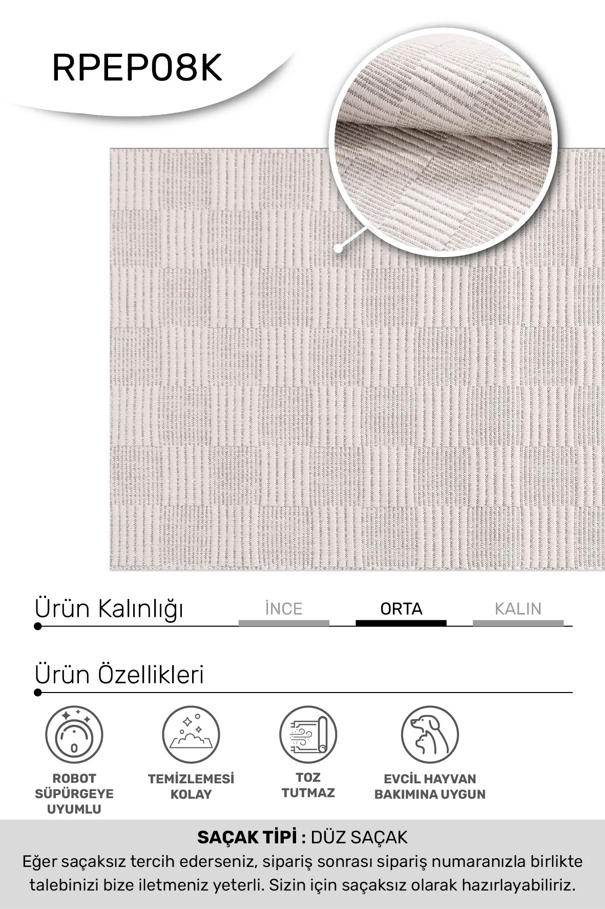 DELTA-KREM/VİZON- Özel Ölçü-Mutfak, Koridor Halısı-Kaymaz Taban-Robot Süpürgeye Uyumlu-Kolay Temizlenebilir-Sisal-Uygun Fiyat