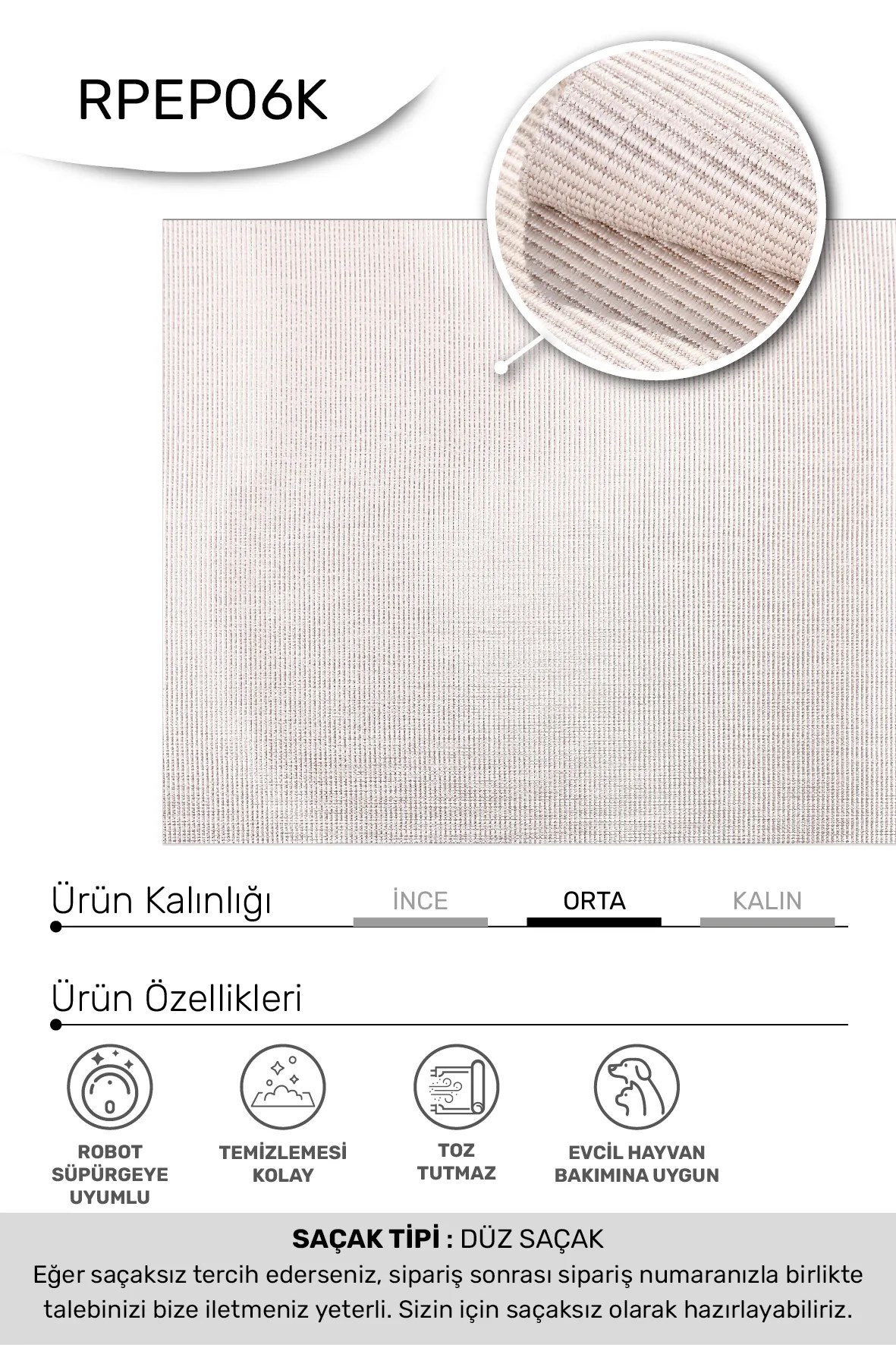DELTA-Krem/Vizon- Özel Ölçü-Mutfak, Koridor Halısı-Kaymaz Taban-Robot Süpürgeye Uyumlu-Kolay Temizlenebilir-Sisal-Uygun Fiyat