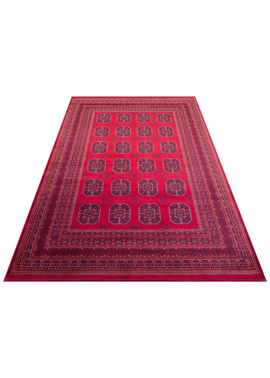 Eko Halı HERAT HER 02 RED Afgan Desenli Viskon Sıkı Dokuma Kaymaz Tabanlı İnce Makine Halısı