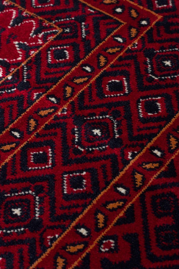 Eko Halı HERAT HER 02 RED Afgan Desenli Viskon Sıkı Dokuma Kaymaz Tabanlı İnce Makine Halısı