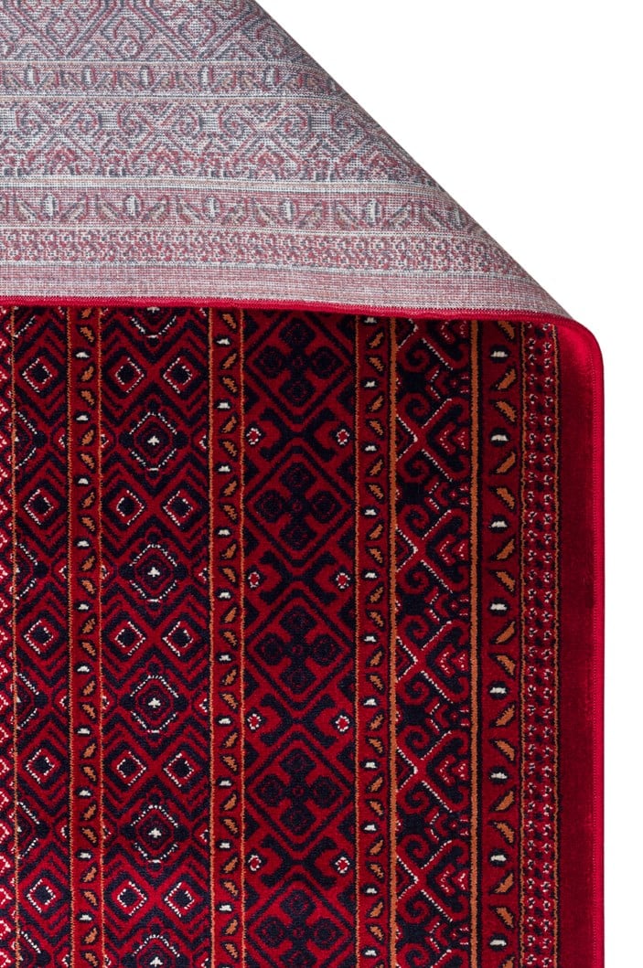 Eko Halı HERAT HER 02 RED Afgan Desenli Viskon Sıkı Dokuma Kaymaz Tabanlı İnce Makine Halısı