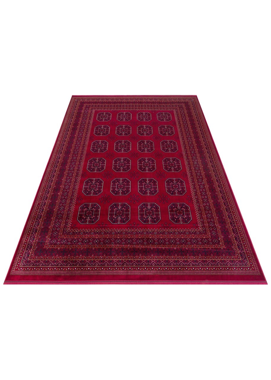 Eko Halı HERAT HER 02 RED Afgan Desenli Viskon Sıkı Dokuma Kaymaz Tabanlı İnce Makine Halısı
