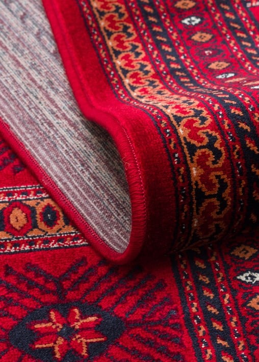 Eko Halı HERAT HER 03 RED Afgan Desenli Viskon Sıkı Dokuma Kaymaz Tabanlı İnce Makine Halısı