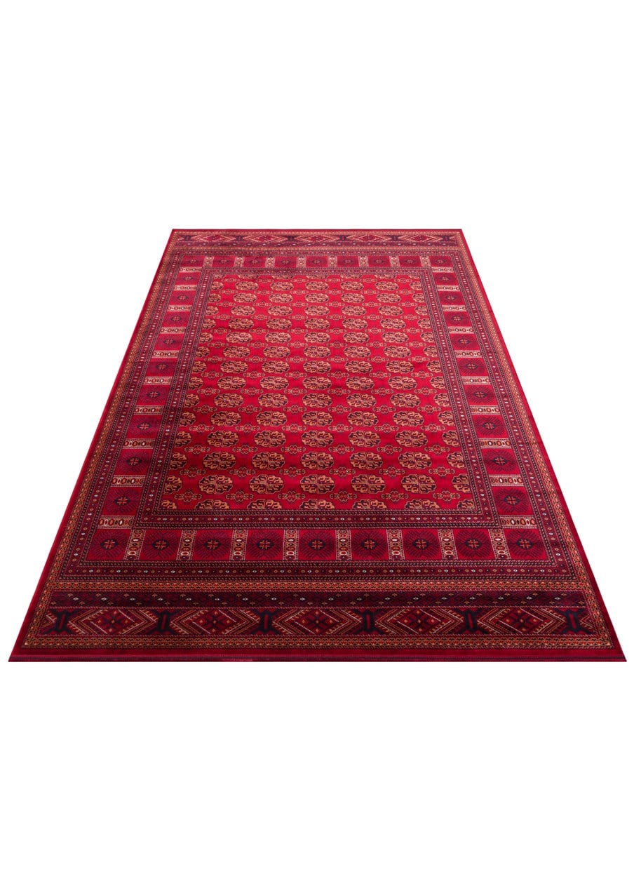 Eko Halı HERAT HER 03 RED Afgan Desenli Viskon Sıkı Dokuma Kaymaz Tabanlı İnce Makine Halısı