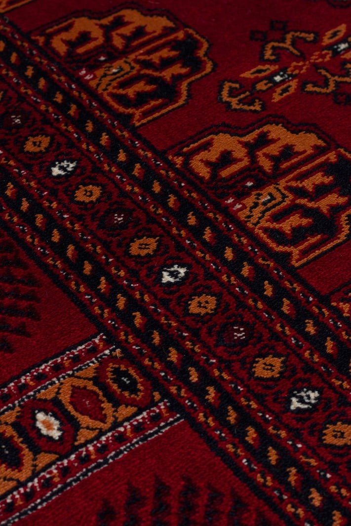 Eko Halı HERAT HER 03 RED Afgan Desenli Viskon Sıkı Dokuma Kaymaz Tabanlı İnce Makine Halısı