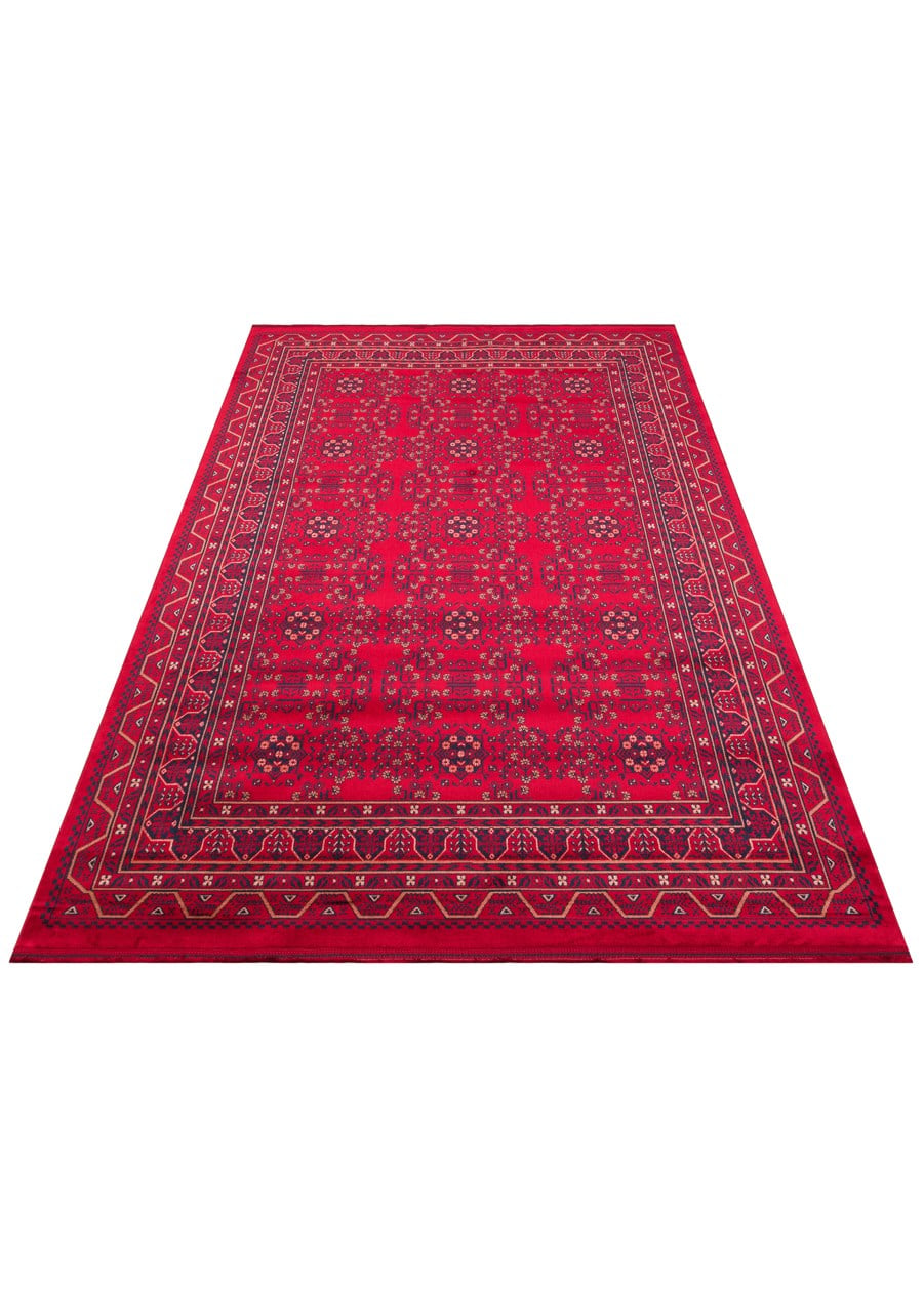 Eko Halı HERAT HER 04 RED Afgan Desenli Viskon Sıkı Dokuma Kaymaz Tabanlı İnce Makine Halısı