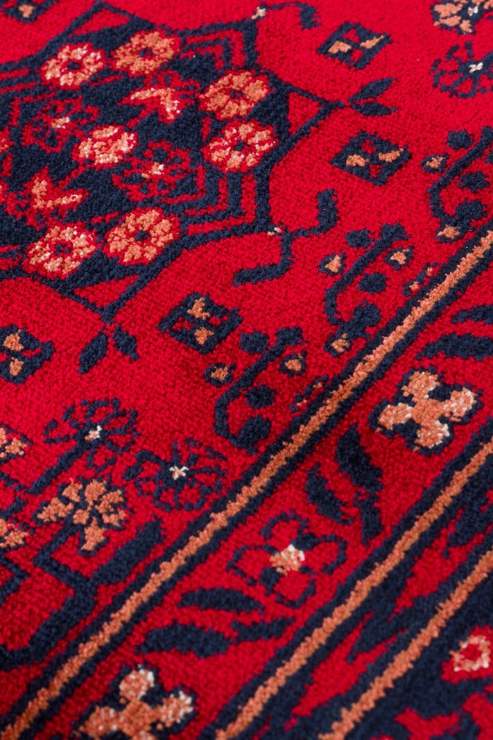 Eko Halı HERAT HER 04 RED Afgan Desenli Viskon Sıkı Dokuma Kaymaz Tabanlı İnce Makine Halısı