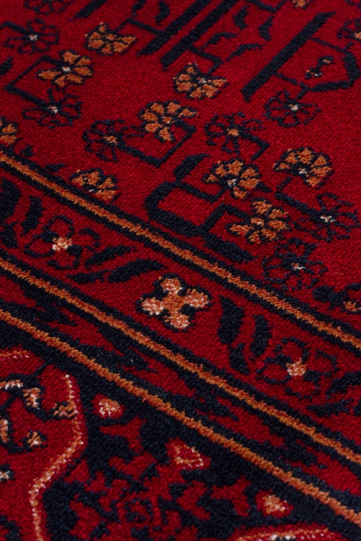 Eko Halı HERAT HER 04 RED Afgan Desenli Viskon Sıkı Dokuma Kaymaz Tabanlı İnce Makine Halısı