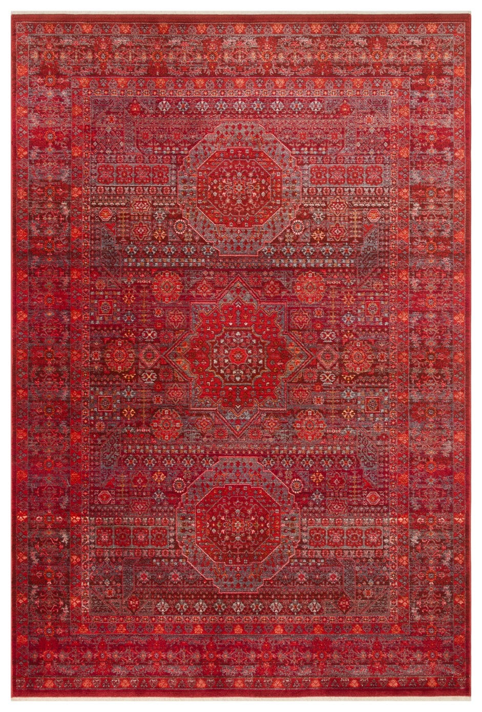 Eko Halı PİETRA PTA 20 RED Sıcak Renk Tonlarını Etnik Desenlerle Buluşturan Yumuşak Tuşeli Salon Halısı Oturma Odası Halısı Mutfak Halısı Modern Makine Halısı