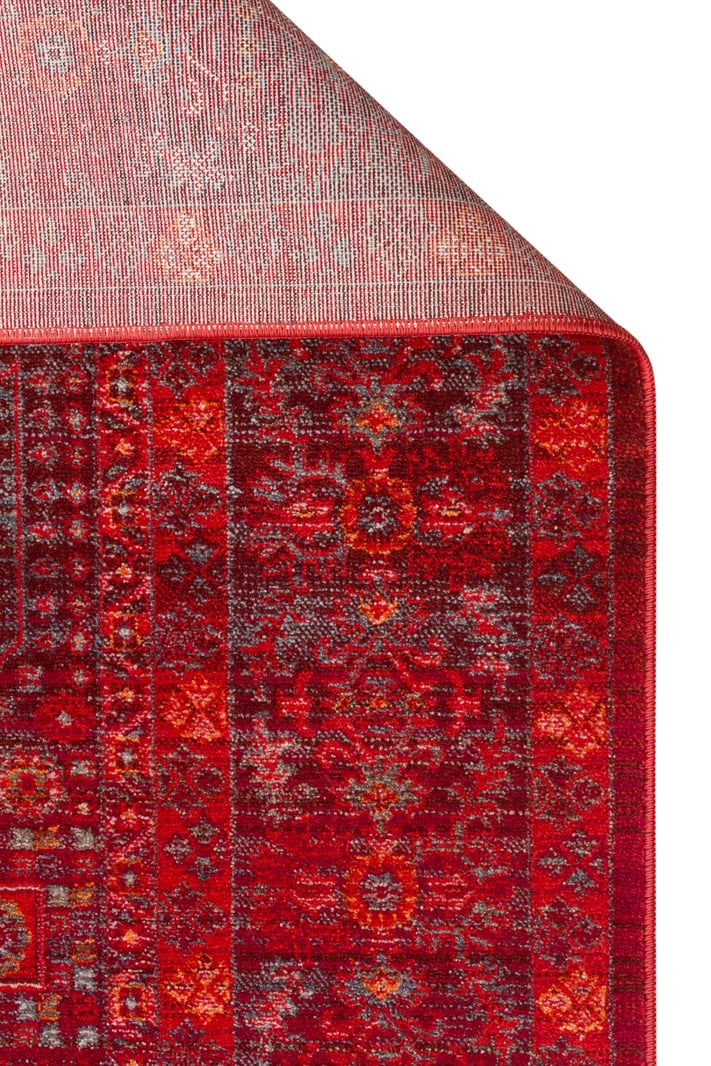 Eko Halı PİETRA PTA 20 RED Sıcak Renk Tonlarını Etnik Desenlerle Buluşturan Yumuşak Tuşeli Salon Halısı Oturma Odası Halısı Mutfak Halısı Modern Makine Halısı