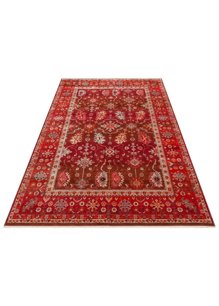 Eko Halı PİETRA PTA 24 RED Sıcak Renk Tonlarını Etnik Desenlerle Buluşturan Yumuşak Tuşeli Salon Halısı Oturma Odası Halısı Mutfak Halısı Modern Makine Halısı