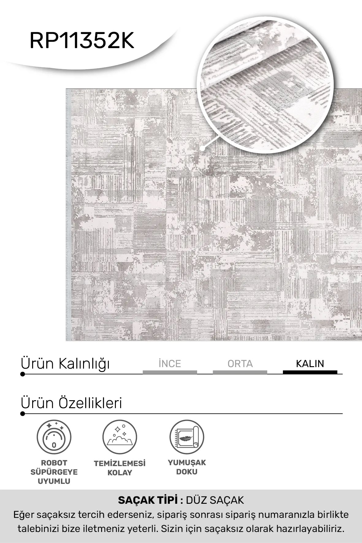 FİLORA-Gri/Krem  - Özel Ölçü-Salon, Oturma Odası ve Koridor Halısı-Robot Süpürgeye Uyumlu-Kolay Temizlenebilir-Uygun Fiyat