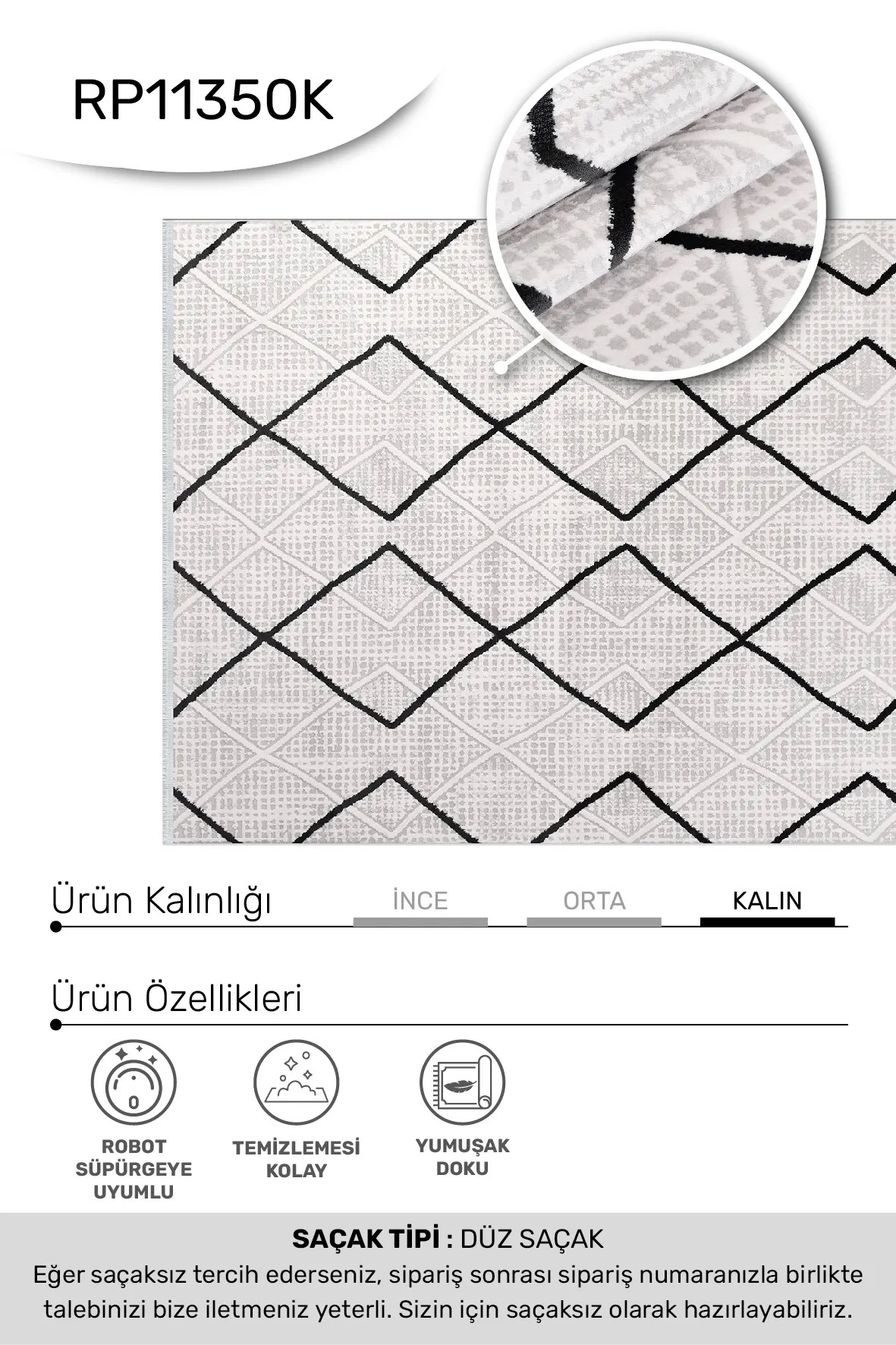 FİLORA-Krem/Vizon/Siyah - Özel Ölçü-Salon, Oturma Odası ve Koridor Halısı-Robot Süpürgeye Uyumlu-Kolay Temizlenebilir-Uygun Fiyat