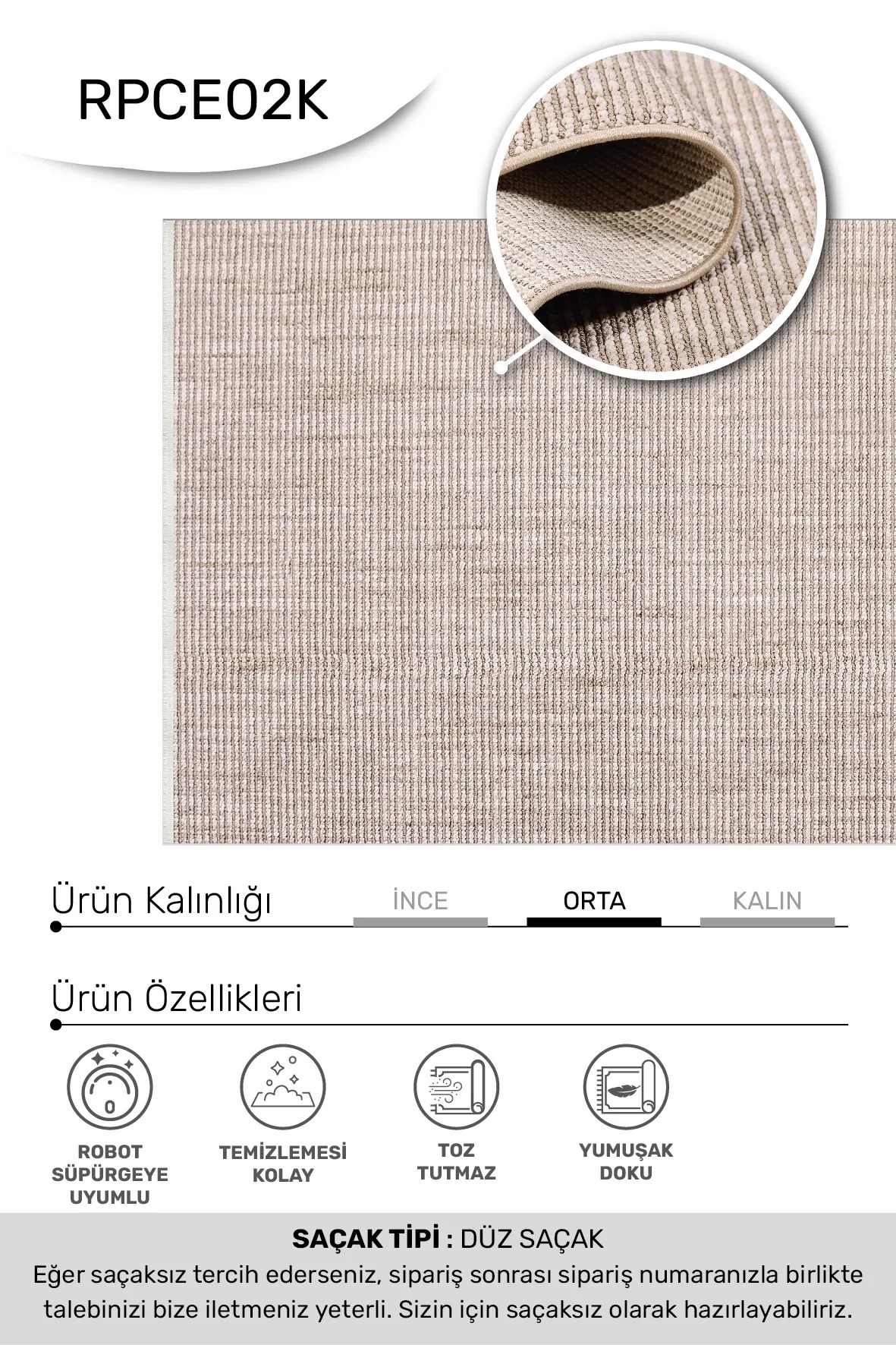 FUNDA-Vizon/Krem- Özel Ölçü- Oturma Odası, Koridor, Yatak Odası Halısı- Robot Süpürgeye Uyumlu-Kolay Temizlenebilir- Uygun Fiyat