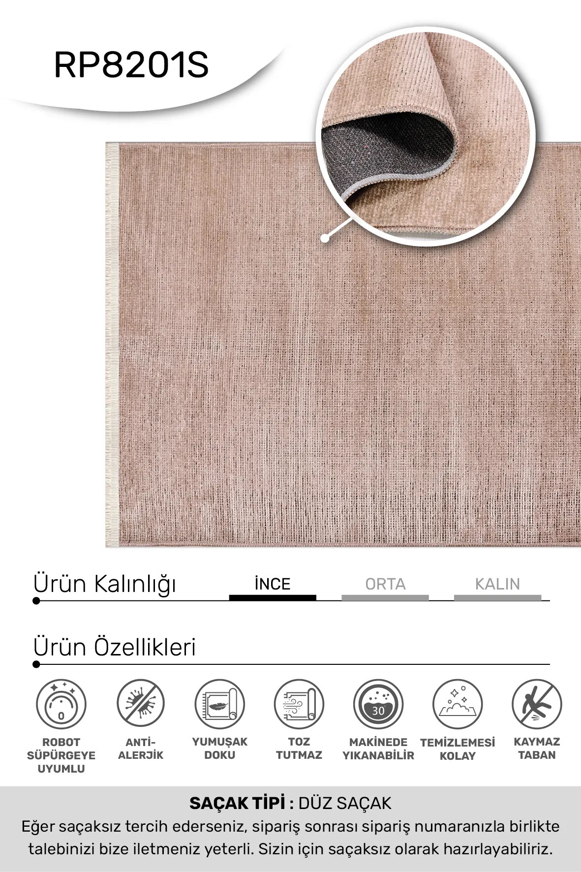 HANZADE- Bej - Özel Ölçü-Oturma Odası , Koridor Halısı-Kaydırmaz Taban-Robot Süpürgeye Uyumlu-Kolay Temizlenebilir-Uygun Fiyat