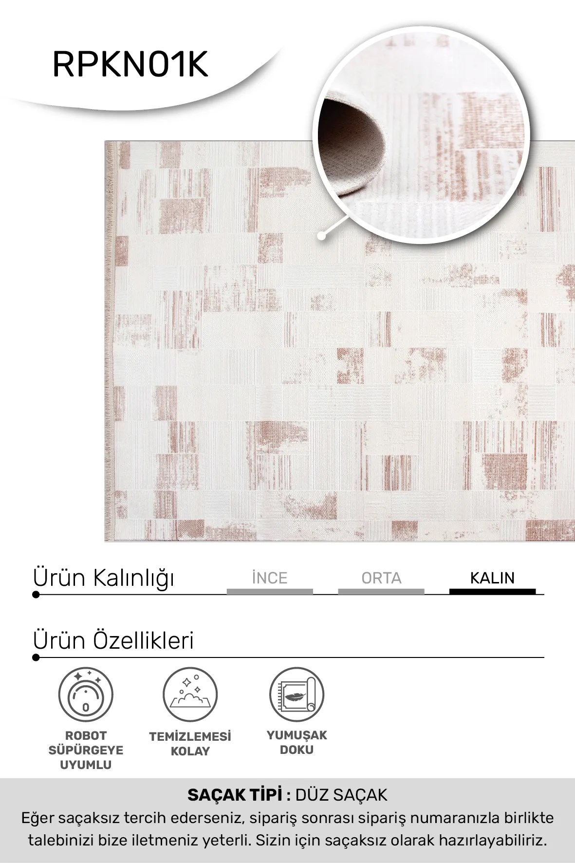 KİSRA-Krem/Kahve- Özel ölçü-Salon , Oturma Odası ve Koridor Halısı-Robot Süpürgeye Uyumlu-Kolay Temizlenebilir-Uygun Fiyat