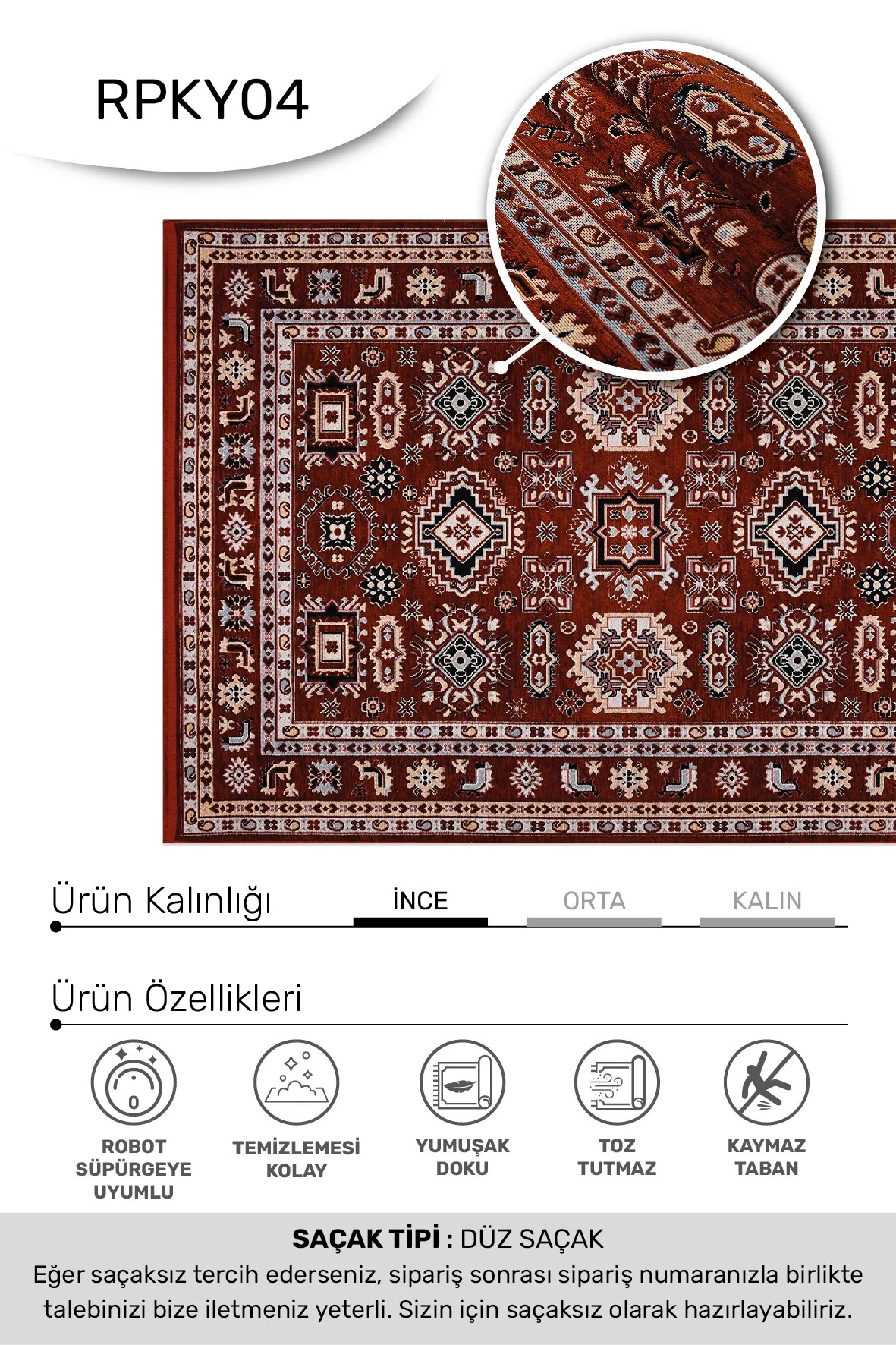 KUZEY -Kiremit -Oturma Odası,Salon- Robot Süpürgeye Uyumlu -Kaymaz Taban - Kolay Temizlenebilir