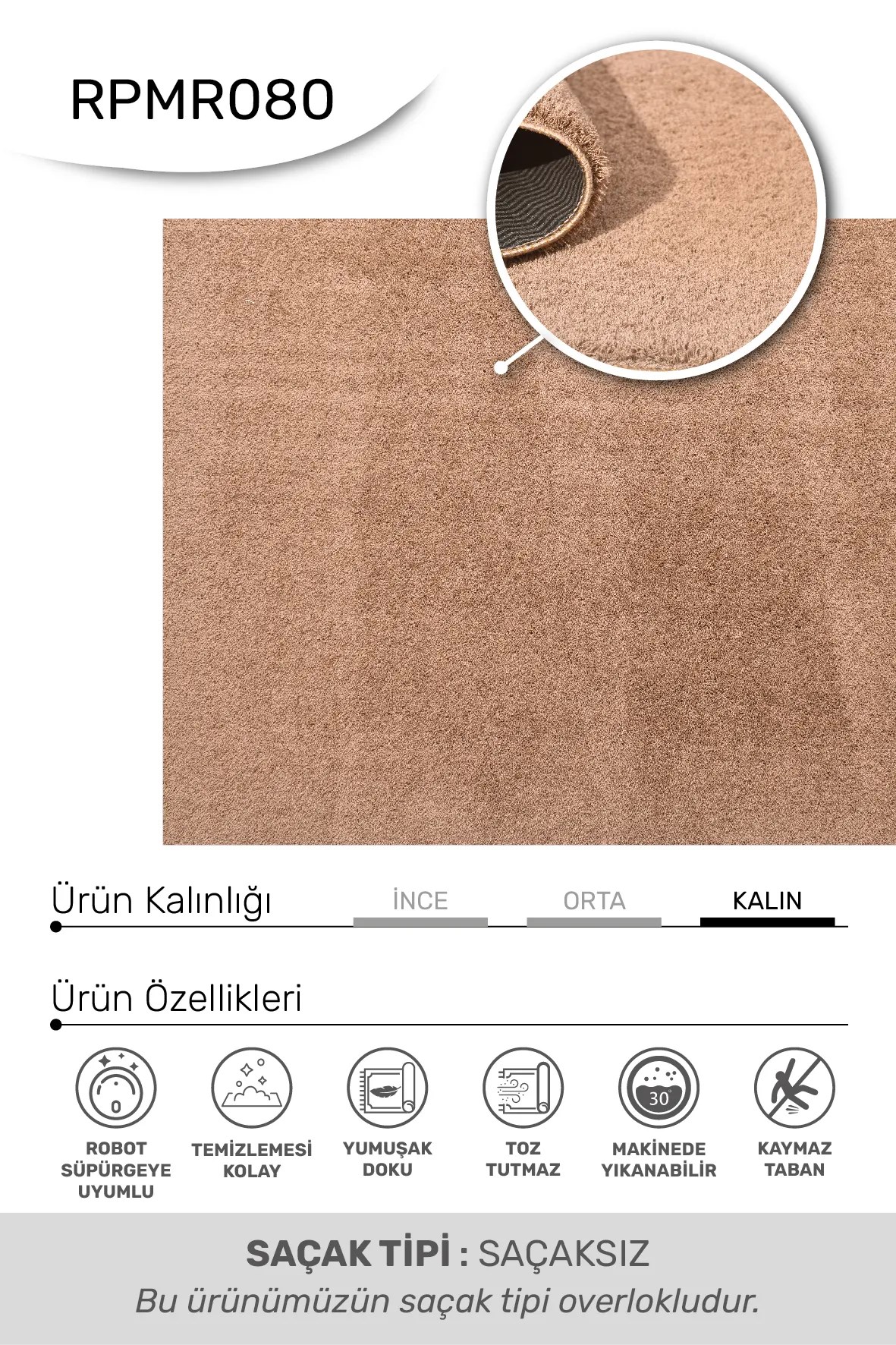 Mars-KAHVE-Premium Kadifemsi Halı Oturma Odası-Salon-Mutfak-Kaymaz Taban -Yıkanabilir-Modern