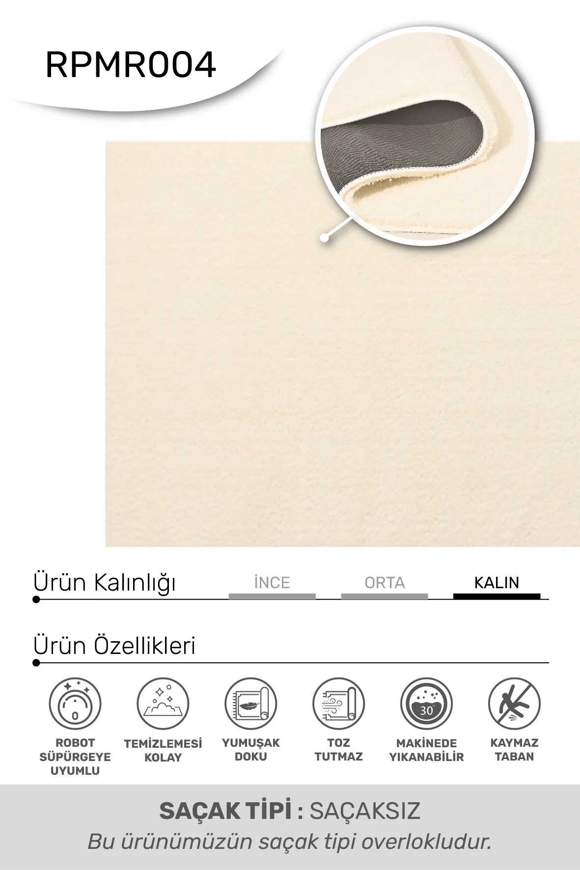 Mars-KREM-Premium Kadifemsi Halı Oturma Odası-Salon-Mutfak-Kaymaz Taban -Yıkanabilir-Modern