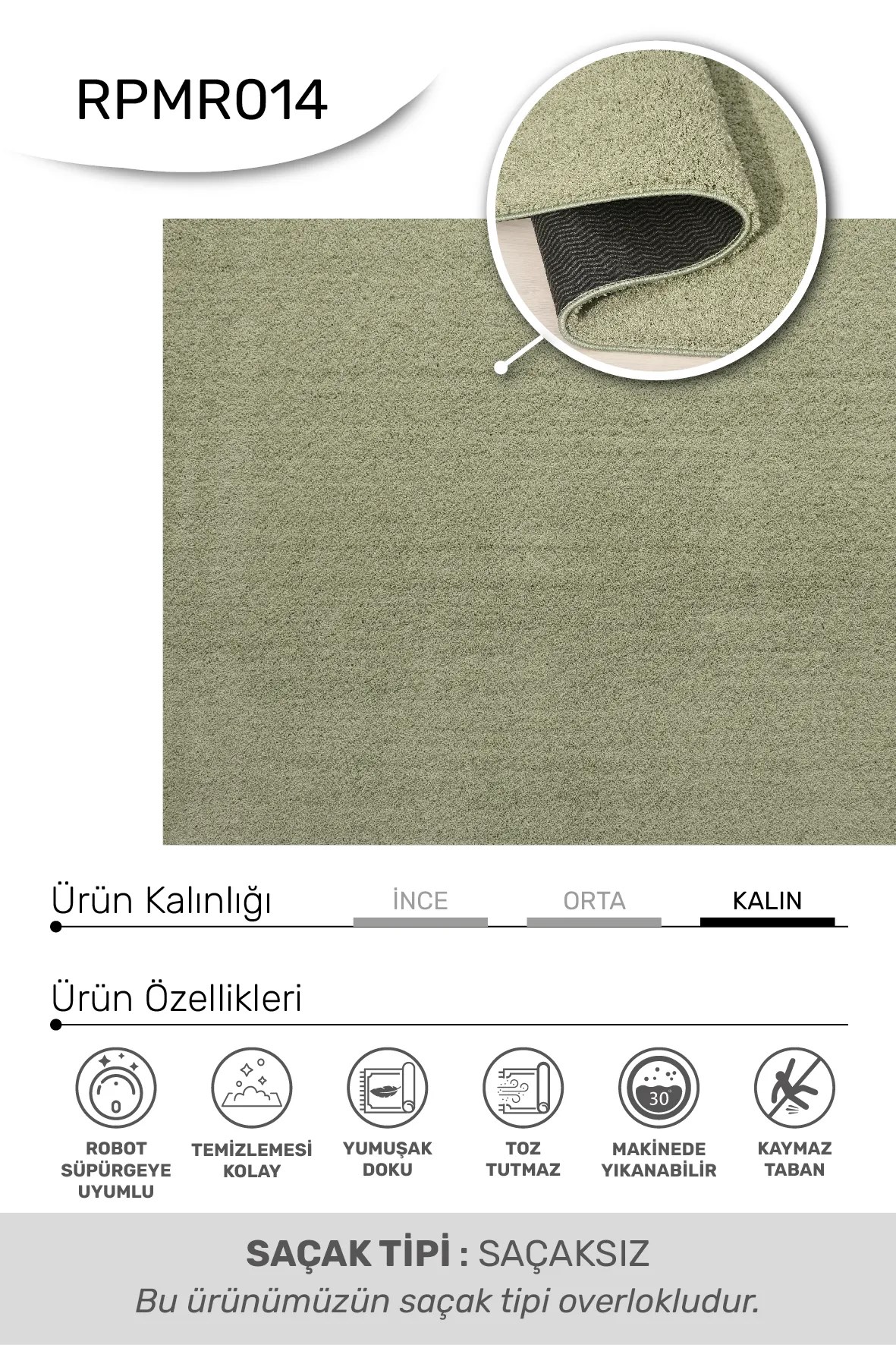 Mars-YEŞİL-Premium Kadifemsi Halı Oturma Odası-Salon-Mutfak-Kaymaz Taban -Yıkanabilir-Modern