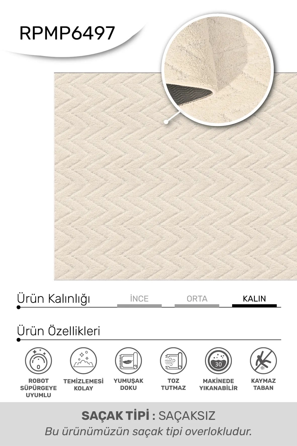 MODA- Krem - Yumuşak Dokulu Halı Yolluk %100 Polyester - Kaymaz Taban - Yıkanabilir - Özel Ölçü - Uygun Fiyat