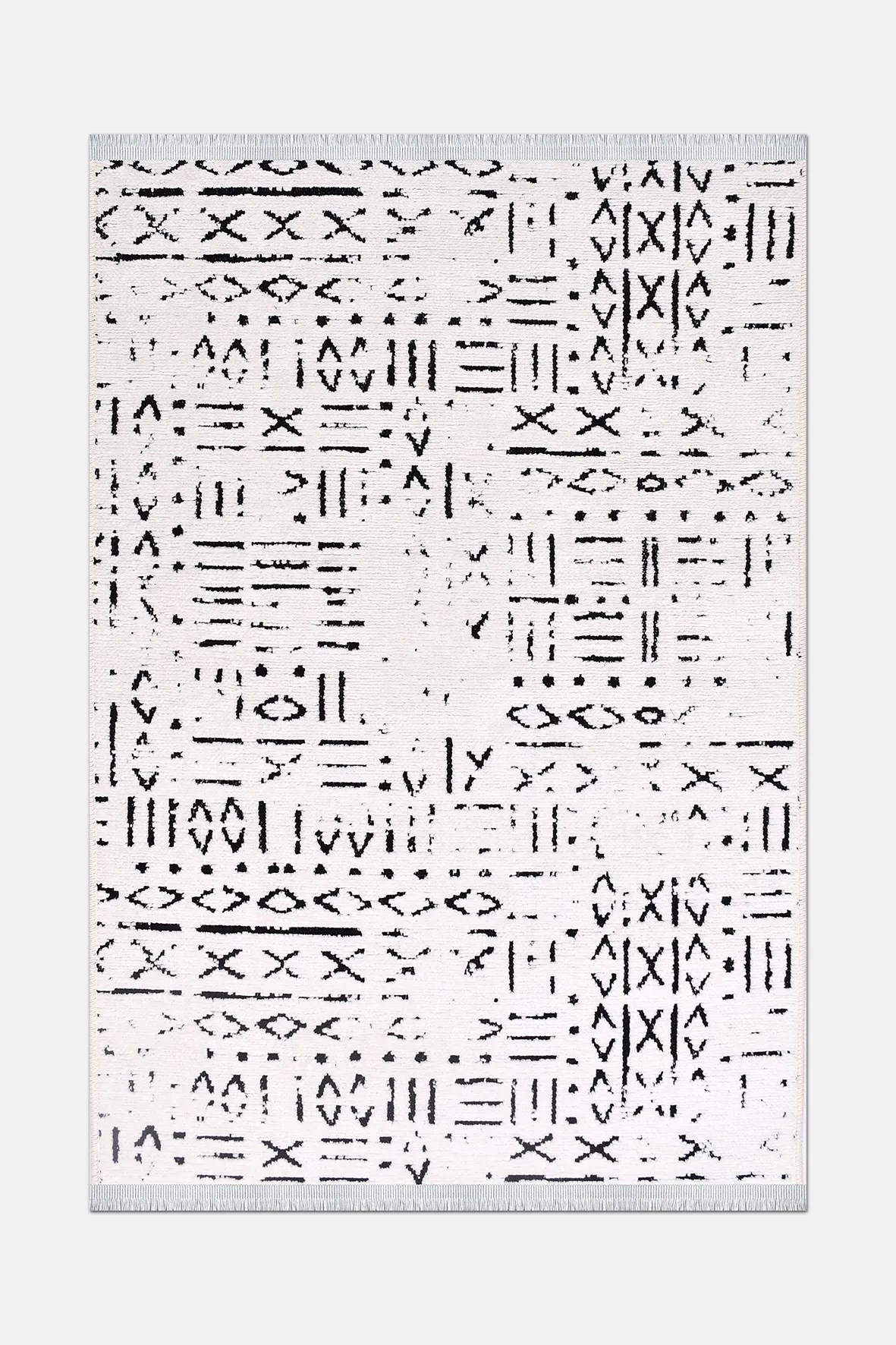 NEVA-Beyaz/Siyah - Özel Ölçü-Oturma Odası, Koridor Halısı-KaymazTaban-Robot Süpürgeye Uyumlu-Kolay Temizlenebilir-Uygun Fiyat