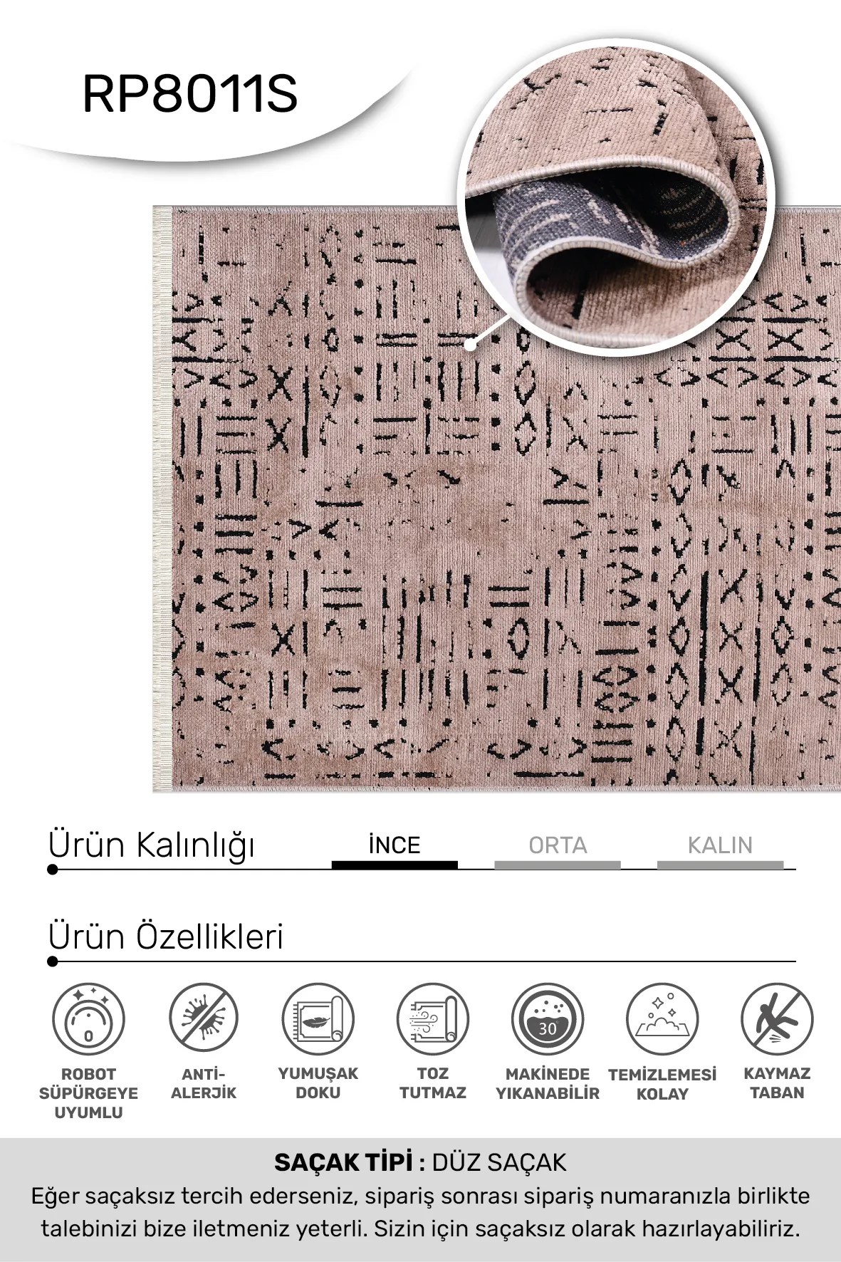 NEVA-Vizon/Siyah - Özel Ölçü-Oturma Odası, Koridor Halısı-KaymazTaban-Robot Süpürgeye Uyumlu-Kolay Temizlenebilir-Uygun Fiyat