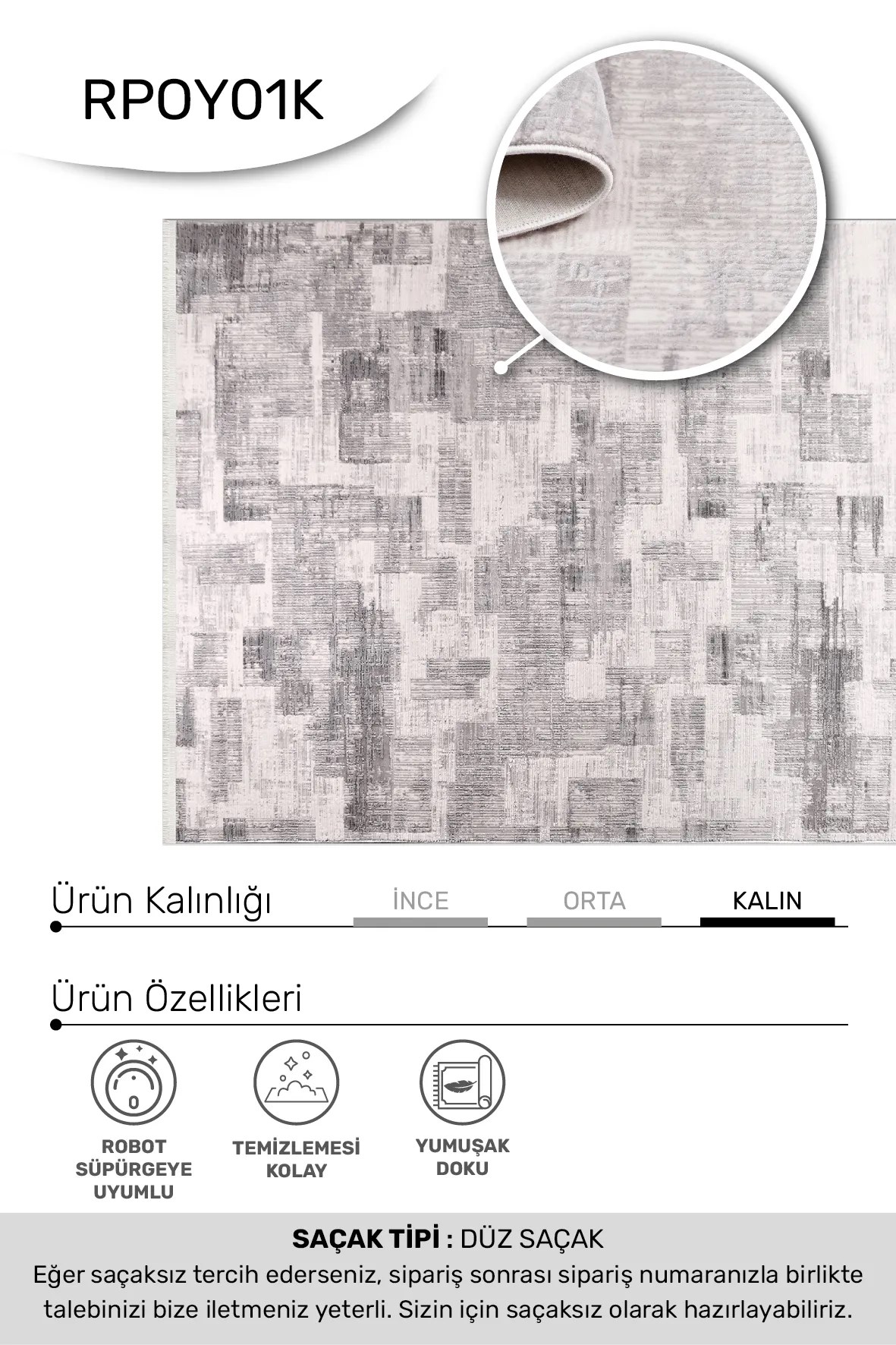 OCTA-Gri/Bej - Özel Ölçü-Salon, Oturma Odası ve Koridor Halısı-Robot Süpürgeye Uyumlu-Kolay Temizlenebilir-Uygun Fiyat