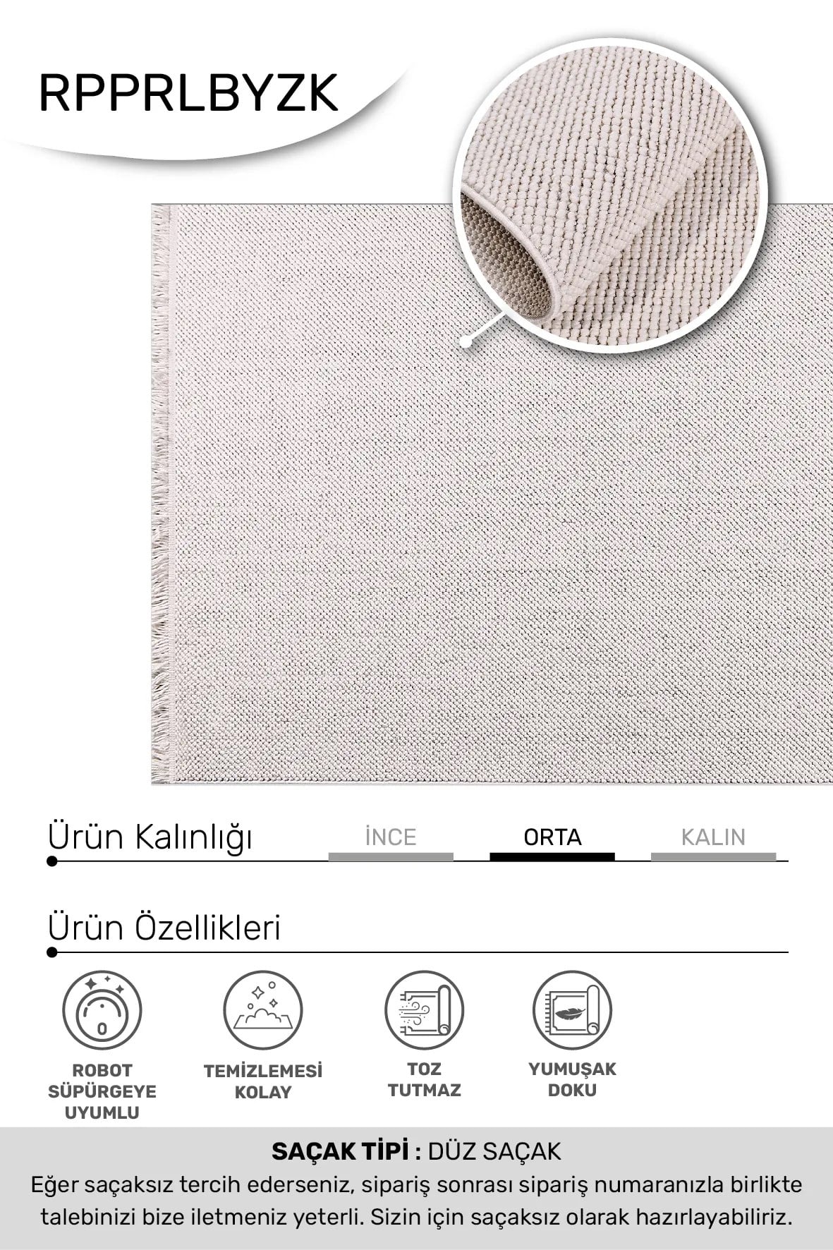PARLA-Beyaz- Özel Ölçü- Oturma Odası, Koridor, Yatak Odası Halısı- Robot Süpürgeye Uyumlu-Kolay Temizlenebilir- Uygun Fiyat