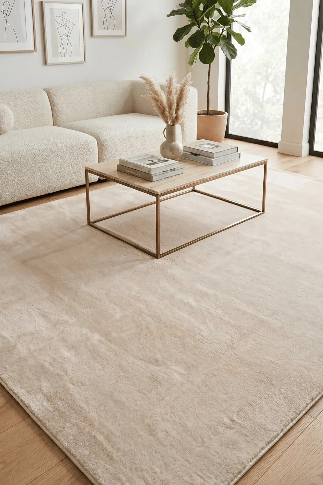 POLY Peluş Halı-Bej- Salon-Mutfak-Antre-Oturma Odası-Yumuşak-Kaymaz Taban-Yıkanabilir–Modern-Uygun Fiyat