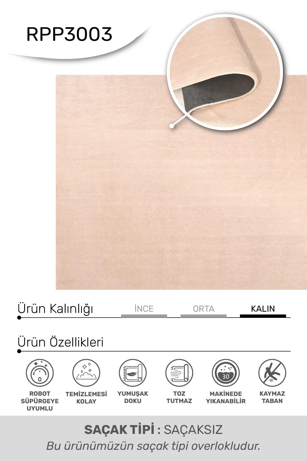 POLY Peluş Halı-Bej- Salon-Mutfak-Antre-Oturma Odası-Yumuşak-Kaymaz Taban-Yıkanabilir–Modern-Uygun Fiyat