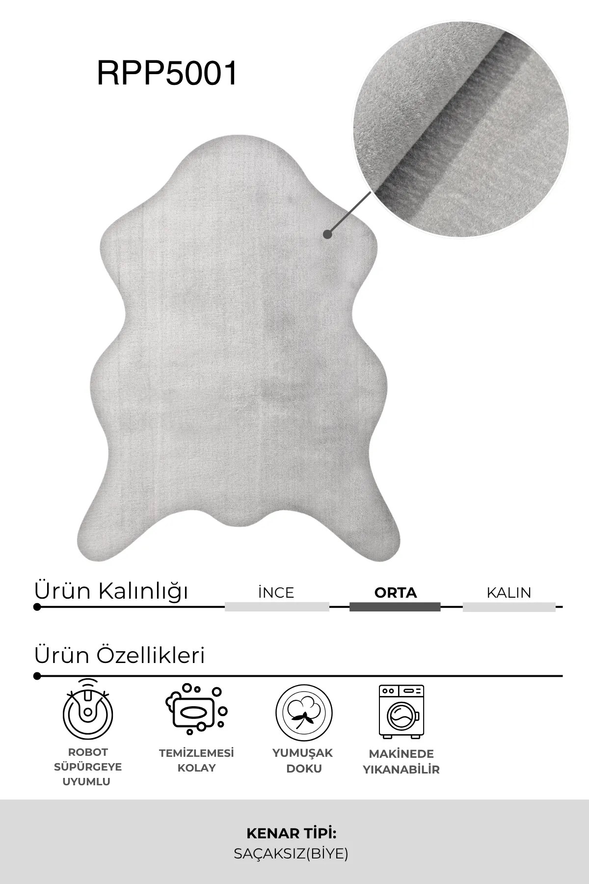 POLY Peluş Post Şeklinde Halı-Gri- Salon-Antre-Oturma Odası-Yumuşak-Kaymaz Taban-Yıkanabilir–Modern-Uygun Fiyat