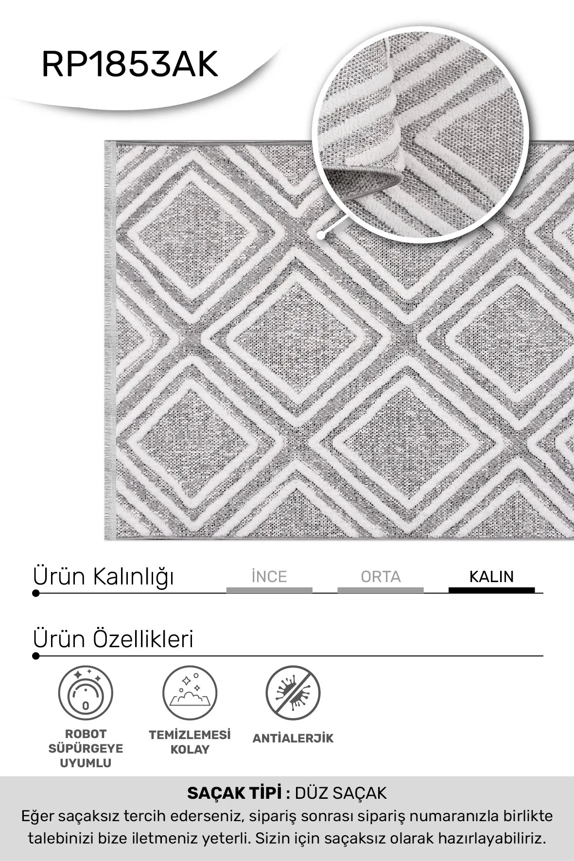 RİKO-Beyaz/Gri - Özel Ölçü-Salon, Oturma Odası , Çocuk Odası ve Koridor Halısı-Robot Süpürgeye Uyumlu-Kolay Temizlenebilir-Uygun Fiyat
