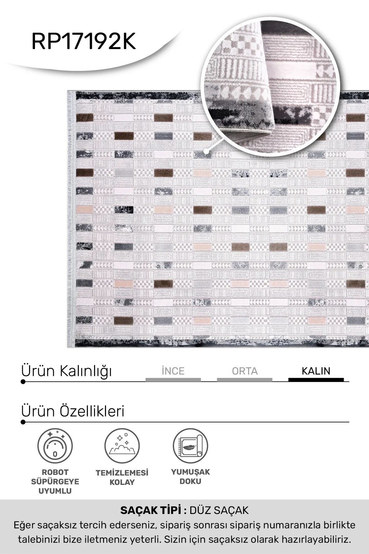 ROXSTONE-Bej/Kahve/Antrasit - Özel Ölçü-Salon , Oturma Odası ve Koridor Halısı-Robot Süpürge Uyumlu-Kolay Temizlenebilir-Uygun Fiyat