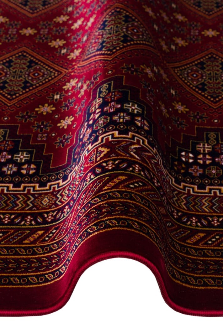 SATEEN AFGHAN SFG 01 RED Afgan Desenlerine Sahip Hav Vermeyen Özel İplerle Dokunan Yıkanabilir ve Özel Kaymaz Tabanlı Sık Dokuma Makine Halısı