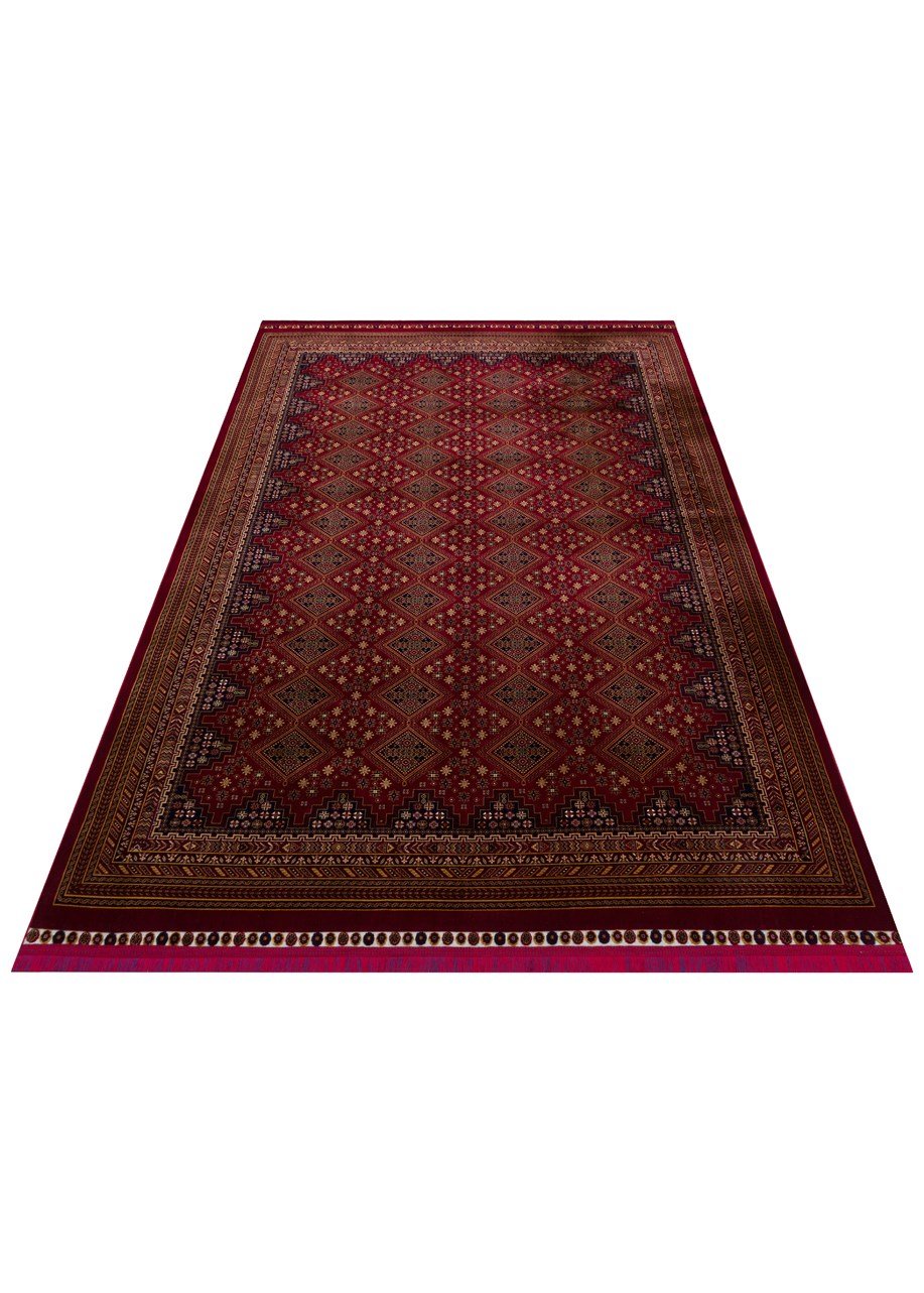 SATEEN AFGHAN SFG 01 RED Afgan Desenlerine Sahip Hav Vermeyen Özel İplerle Dokunan Yıkanabilir ve Özel Kaymaz Tabanlı Sık Dokuma Makine Halısı